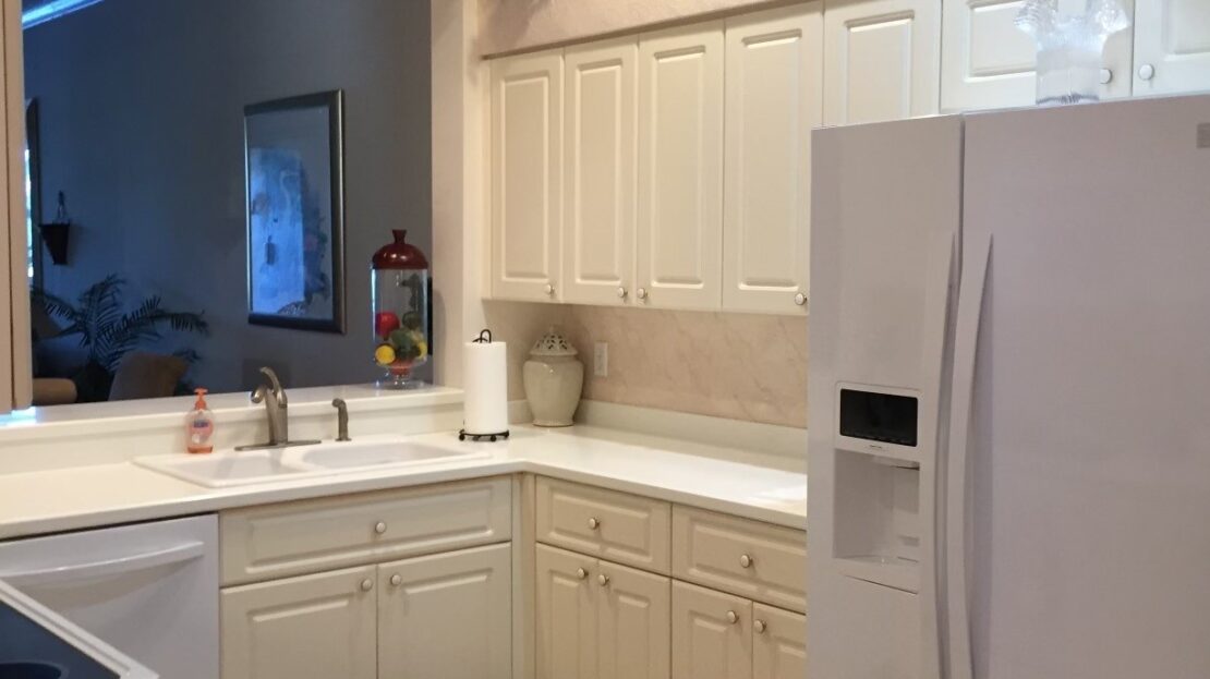 Bright, clean white kitchen with modern appliances and decorative plants.